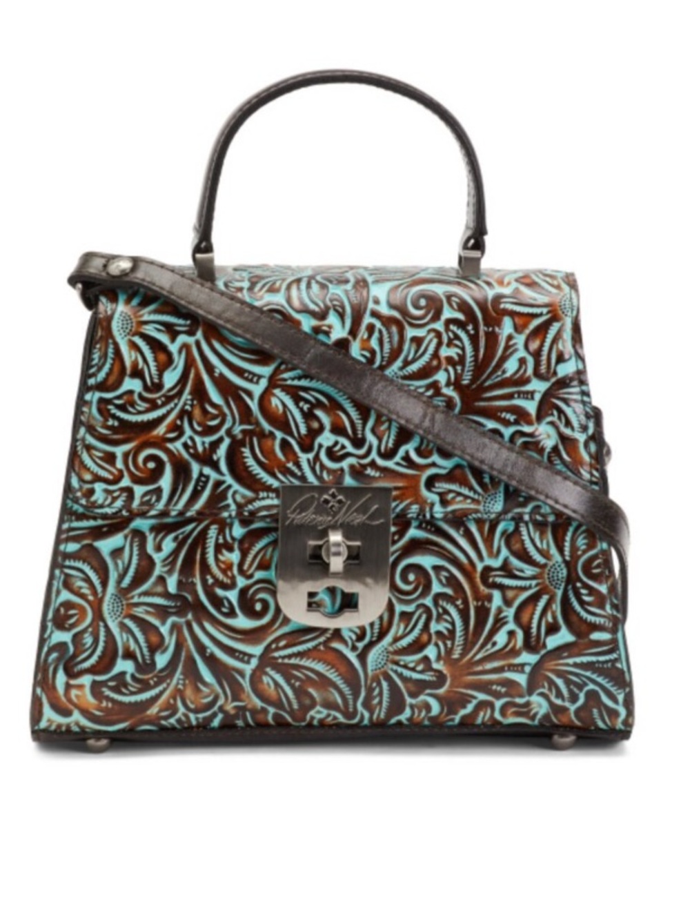 Patricia Nash Leather Tooled Chauny Turquoise Handbag Crossbody Top Handbag